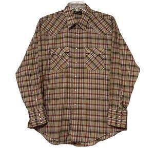 Men's Vintage Holt Western Wear Plaid Long Sleeve Shirt with Pearl Snaps, XL